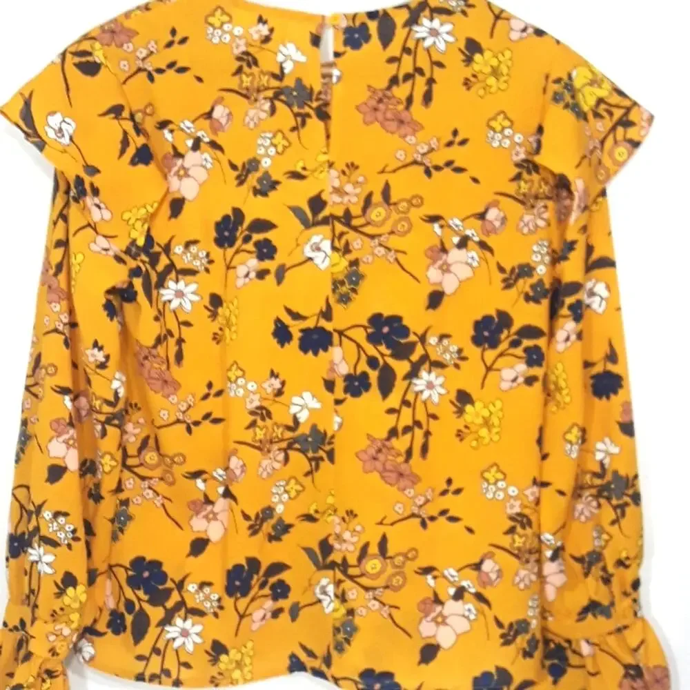 Mello Day Sz S Yellow Cottage Core Floral Babydoll Blouse - Picture 2 of 8